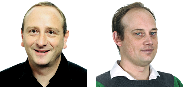 Willem Jordaan, redakteur van Die Burger, en Jaco Grobbelaar, grafiese kunstenaar.